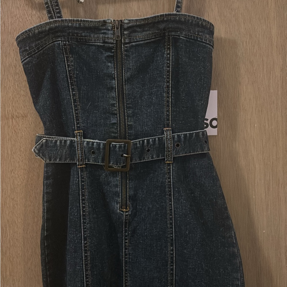 Kohl's Women's Dark Blue Denim Belted Overalls
